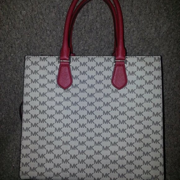 MICHAEL KORS-BRIDGETTE-Large Tote Satchel/Shoulder-Natural/Scarlet-NWT - Picture 4 of 10